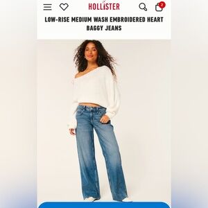 NWT Hollister Low-Rise Medium Wash Embroidered *BOW* Baggy Jeans SZ 8/29 regular